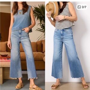 Pistola High-Rise Wide-Leg Crop Distressed Jeans - Light Blue